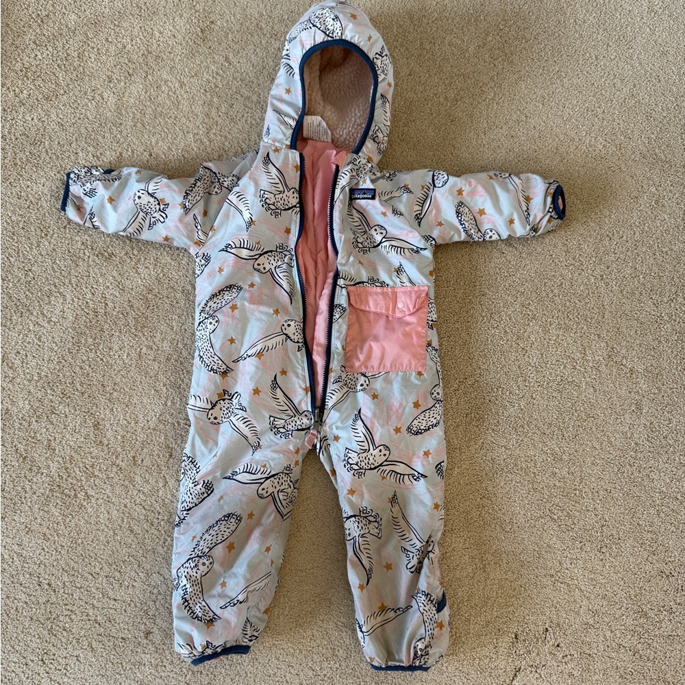Patagonia Kids Jacket with Bird Print - Pink and Gray